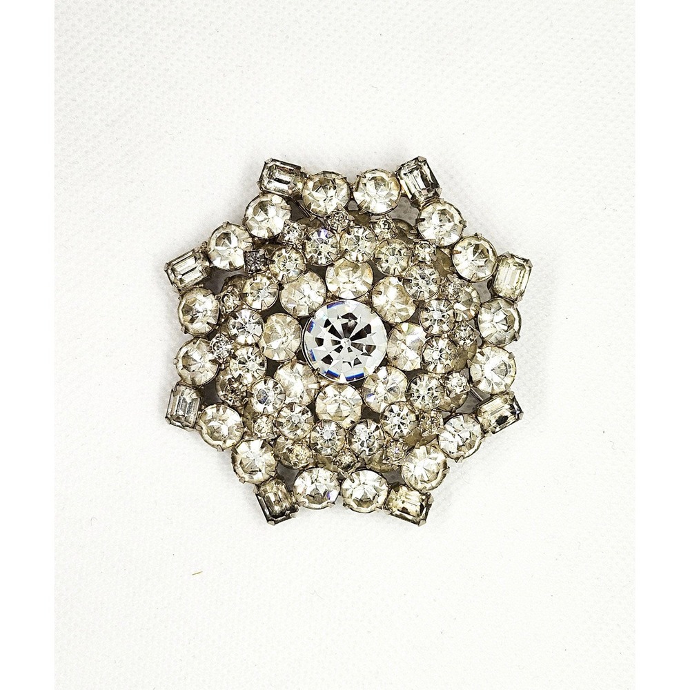 Vintage Juliana D&E Clear Rhinestone Statement Brooch 4in Stacked Tiered Pin